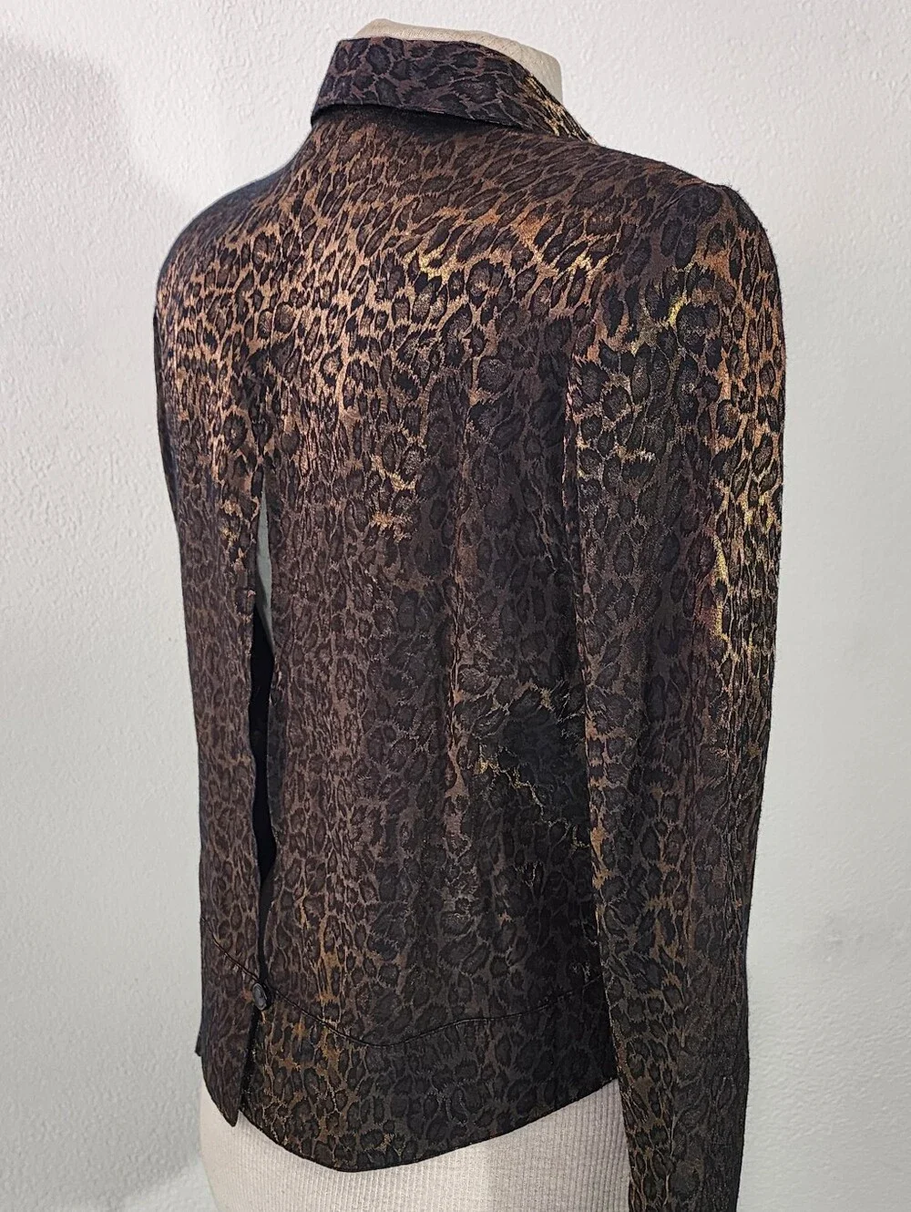 Sheri Martin Jacket Leopard Print Slit Back Button Down Vintage Brown Size 12P